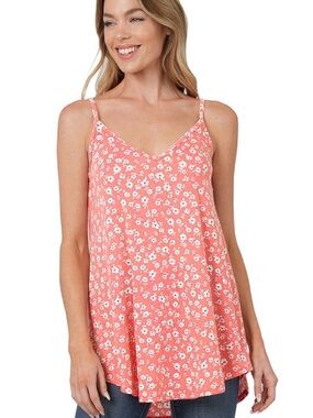 Reversible Floral Cami Tank Top - Coral